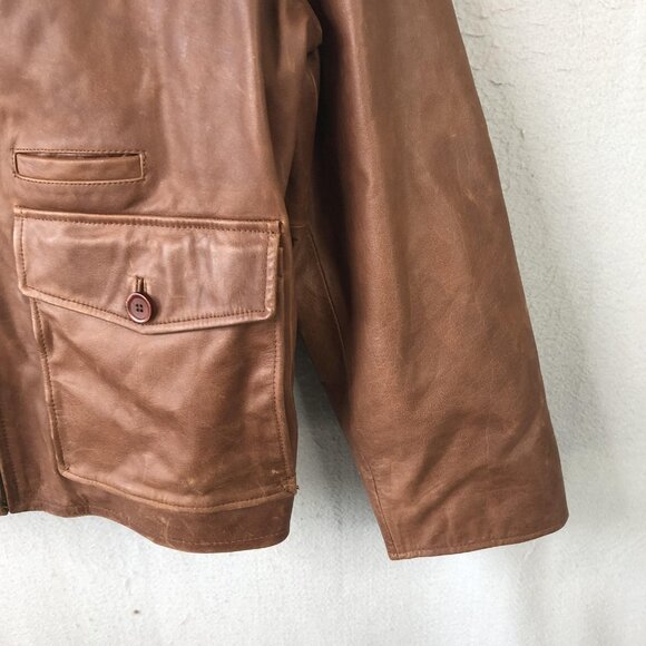 Wilsons Leather Jacket Mens 2XL Brown Zip Front Collared Button Pocket Coat - Picture 8 of 16